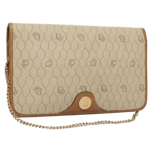 Christian Dior Honeycomb Canvas Chain Shoulder Bag PVC Beige Gold - Picture 1 of 15